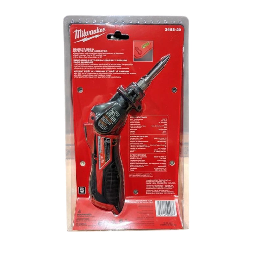 Milwaukee 2488-20 M12 Cordless Soldering Iron Heats in 18 Seconds, Pivoting Head, REDLINK Indicator (Bare Tool)