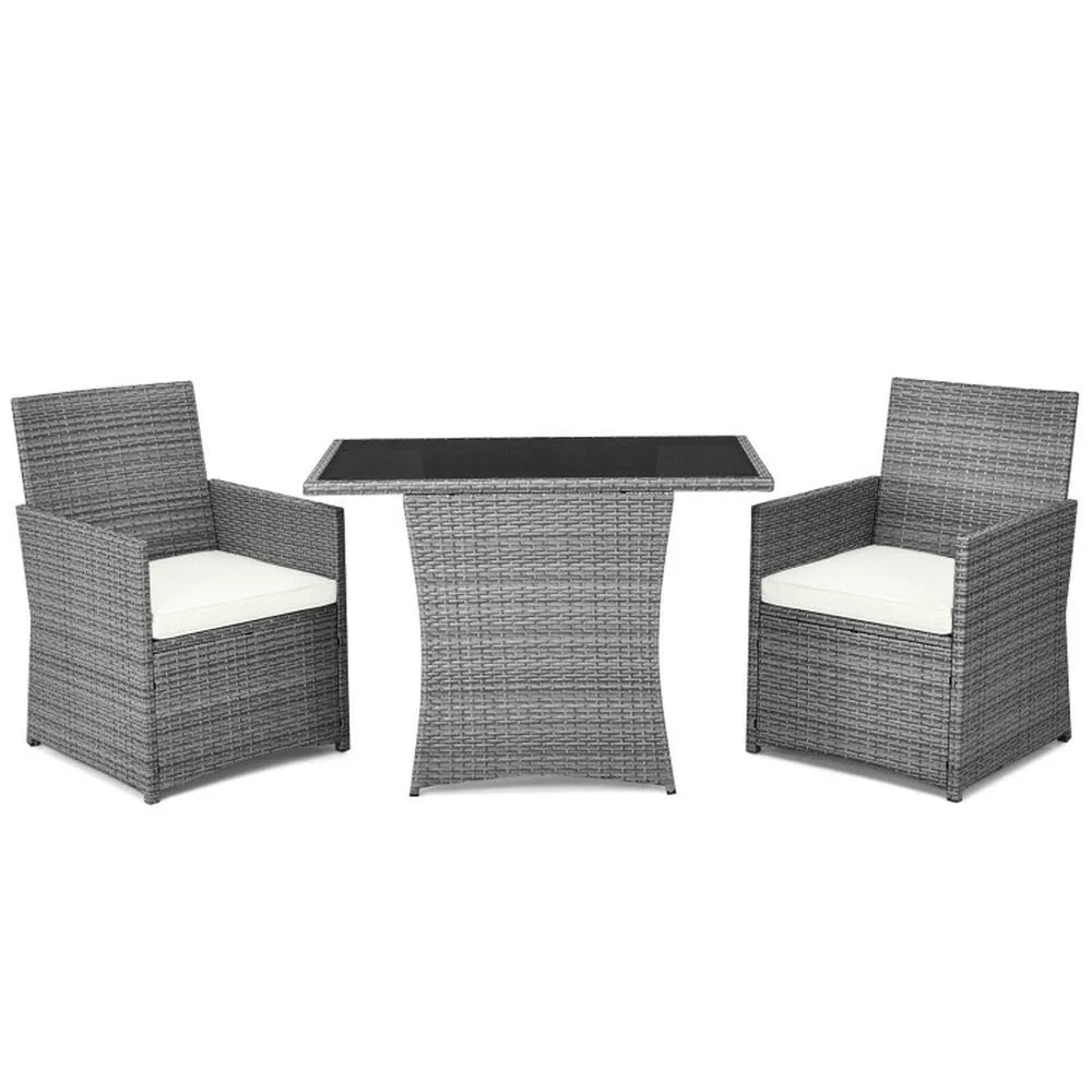 GVN Backyard Furniture Sets,Outdoor Furniture Sets,3 Pieces Patio Rattan Furniture Set with Cushioned Armrest Sofa-White