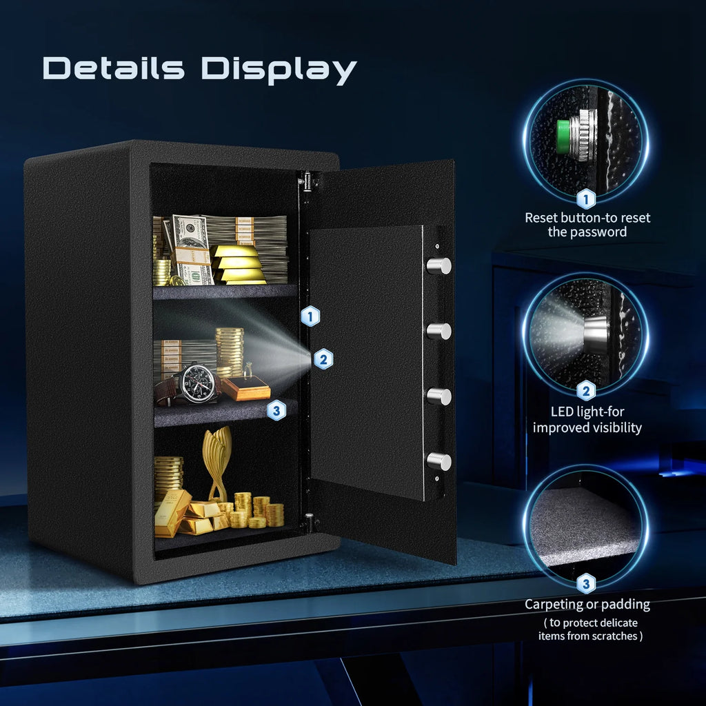 SRWTRCHRY 4.2 Cu ft Large Safe Box Fire-Resistant, Home Safe with Digital Keypad and Deposit Slot & Dual Alarm System, Money Safe With Mute Function and LED Light, Safe for Money Valuables