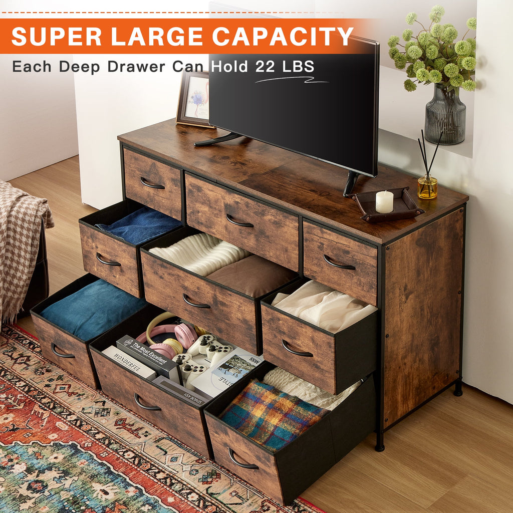 Wide Dresser TV Stand with 9 Drawers Dresser for Bedroom Chests of Drawers for Living Room, Black