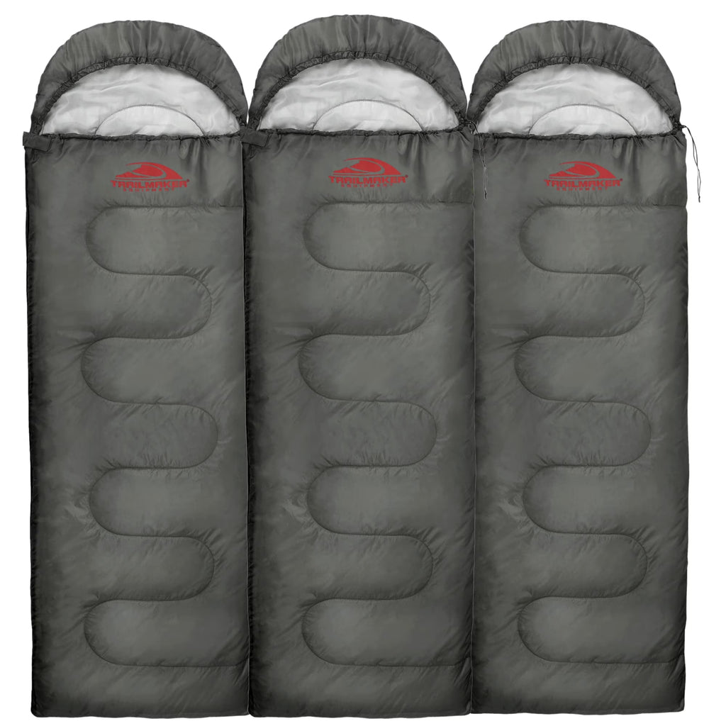 10 Pack Bulk Wholesale of Cold Weather Hooded Sleeping Bags for Adults, Kids, Homeless, Camping, Indoors, Outdoors - 10 Count Hooded Sleeping Bags in Black 71"L x 30"W