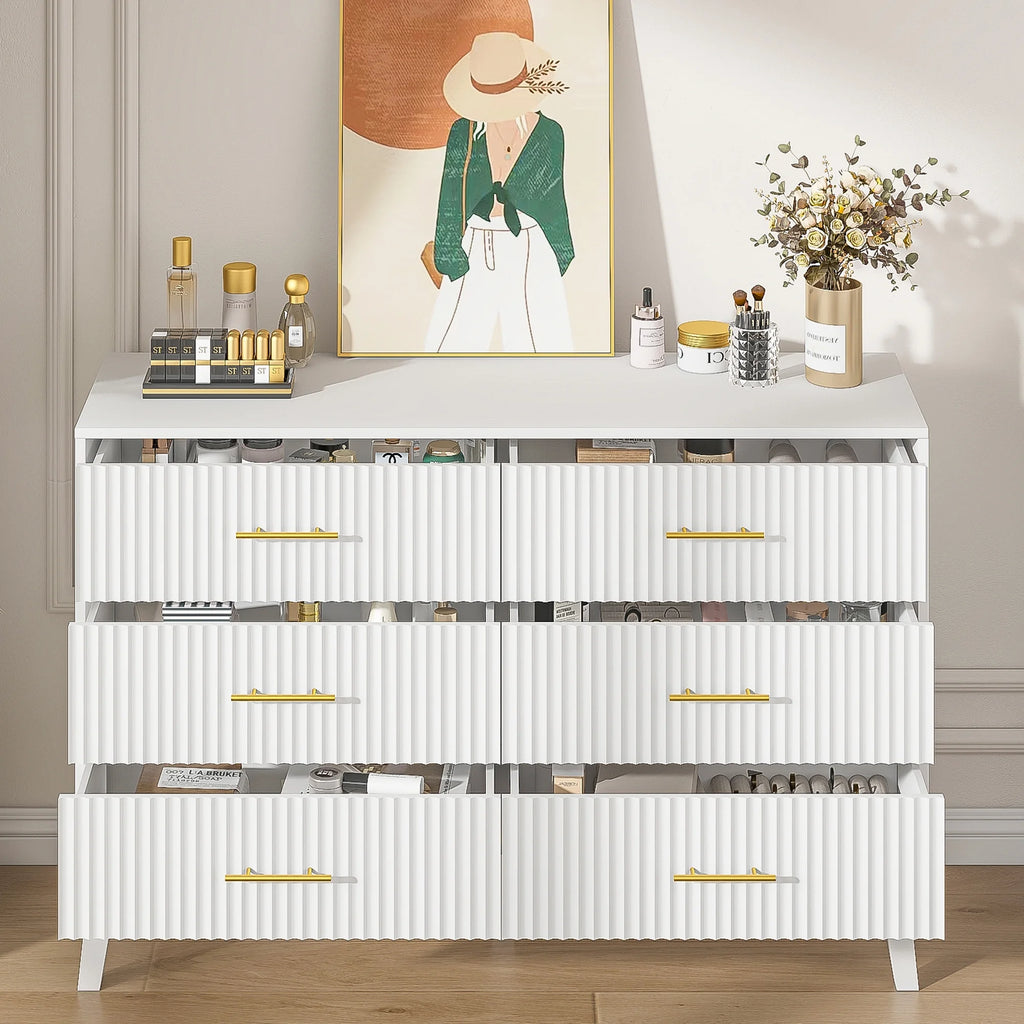 Fluted 6 Drawers Dresser, Wide Modern Chest of Drawers, 6 Drawer Double Dresser