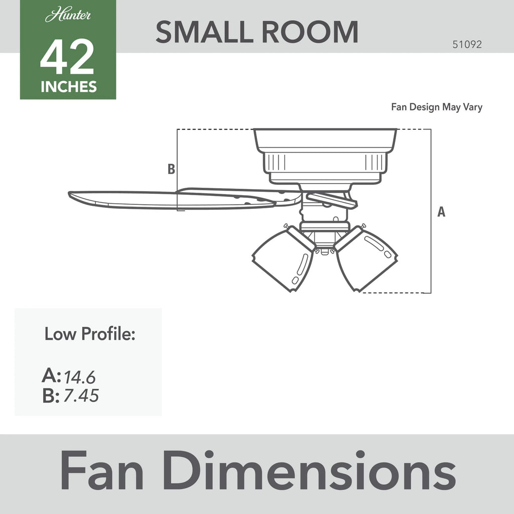 Hunter Fan Company, 51092, 42 inch Builder Brushed Nickel Low Profile Ceiling Fan with LED Light Kit and Pull Chain
