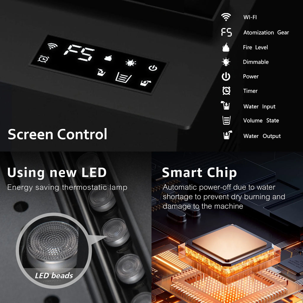 31.5-inch Water Vapor Fireplac with Dual-mode Water Supply System,Vapor Fireplace with 3D Realistic Flame,Electric Fireplace with Remote/Touch Control for Timer,Dimmable