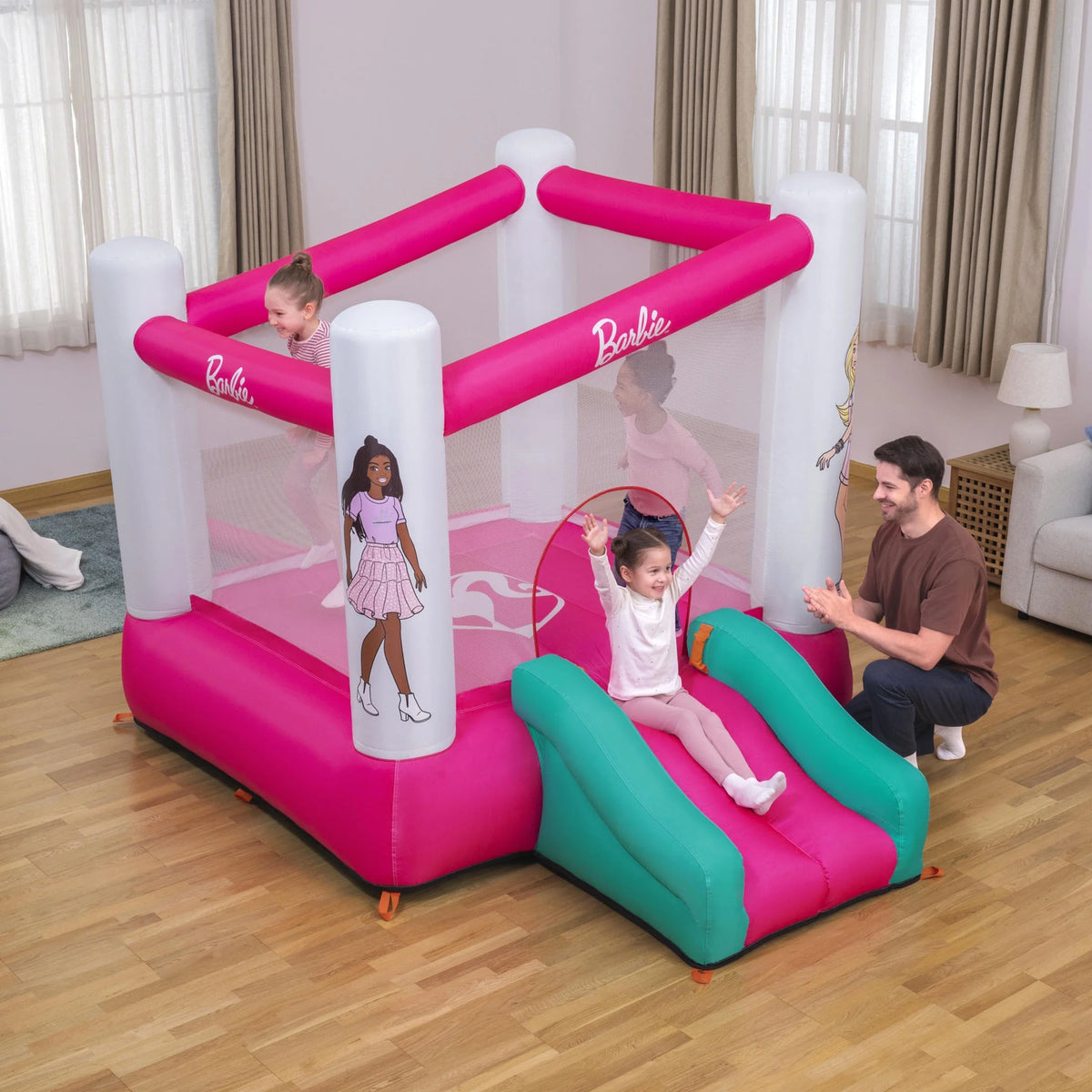 Barbie Inflatable Bounce House with Mesh Walls, Slide and Blower, Indoor/Outdoor, Ages 3+