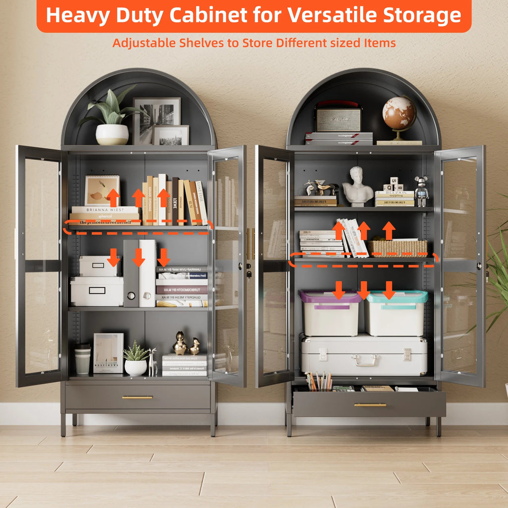 GangMei 71 Inches Tall Metal Garage Storage Cabinets with 5 Adjustable Shelves & Pegboards, Lockable Steel Black Storage Cabinet with Doors for Office, Home, School, Shops, Garage, Assembly required
