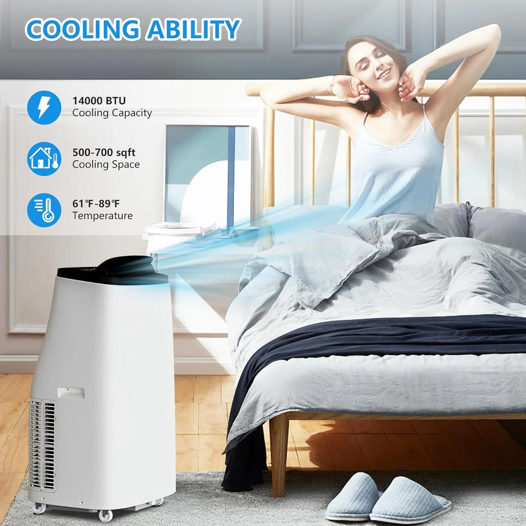 GAOMON 14000BTU Portable Air Conditioners Cool up to 750 Sq Ft, 3 in 1 Portable AC Units for Rooms with Fan & Dehumidifier, Remote Control, Sleep Mode, 24H Timer, Window Vent Kit,White