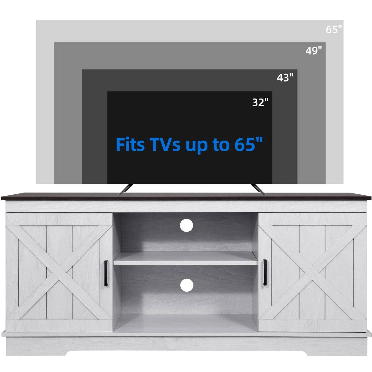 Dextrus Farmhouse TV Stand for 65 inch TV, Entertainment Center for Living Room, TV Media Console Cabinet, Grey Wash
