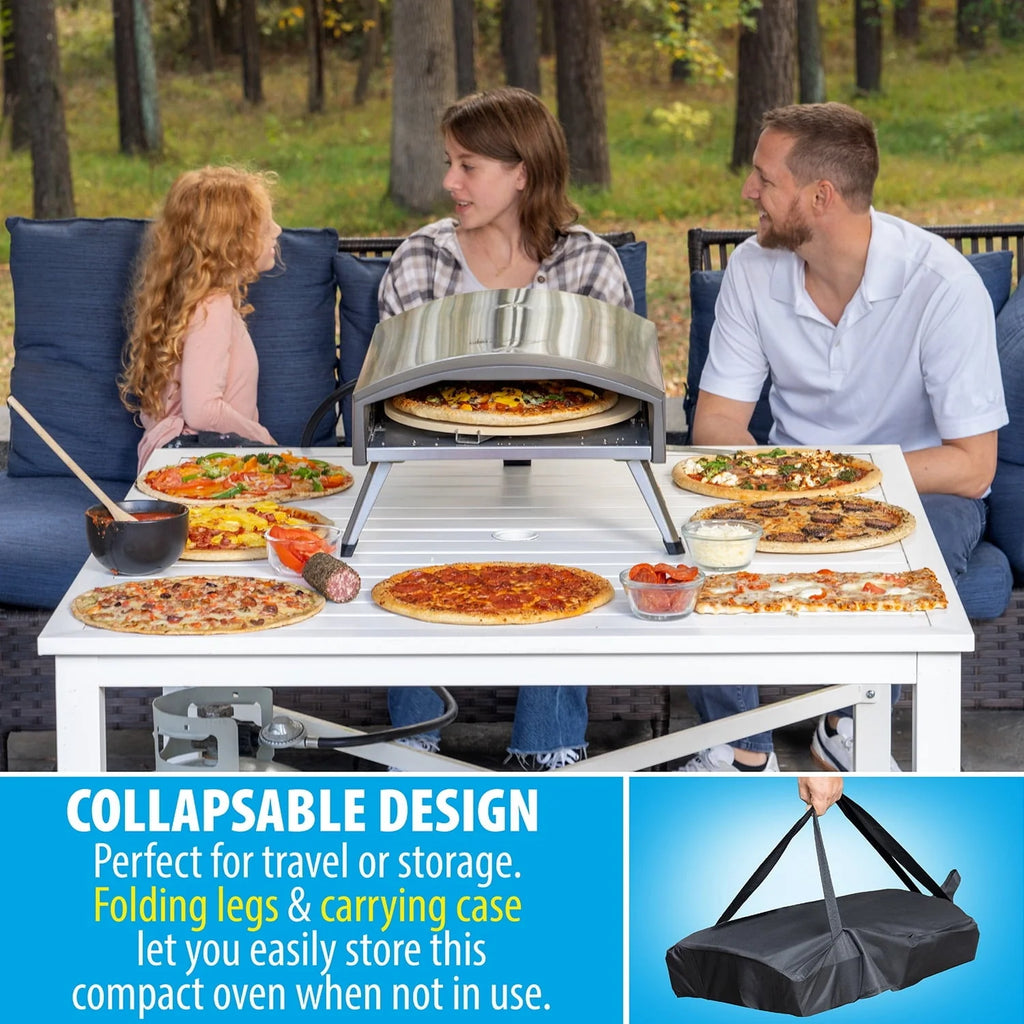 Deco Chef Outdoor Gas Pizza Oven, Portable Collapsable Design, Hassle-Free Self-Rotating Baking Stone, Accessories, Stainless Steel