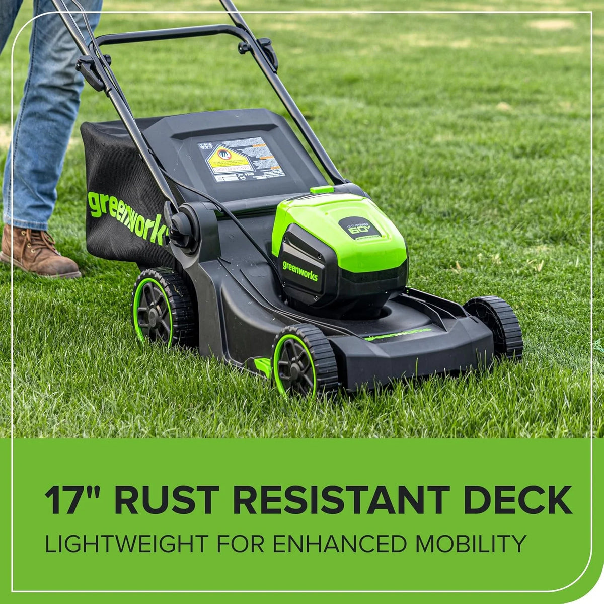 Greenworks 60V 17" Brushless (Push) Mower + 60V 13" String Trimmer, 4.0Ah Battery and 3A Charger