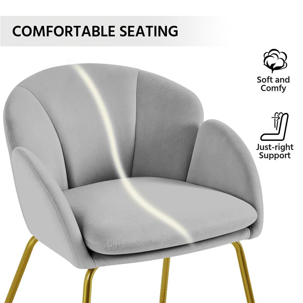 SmileMart Glam Velvet Accent Chair with Golden Metal Legs, Gray