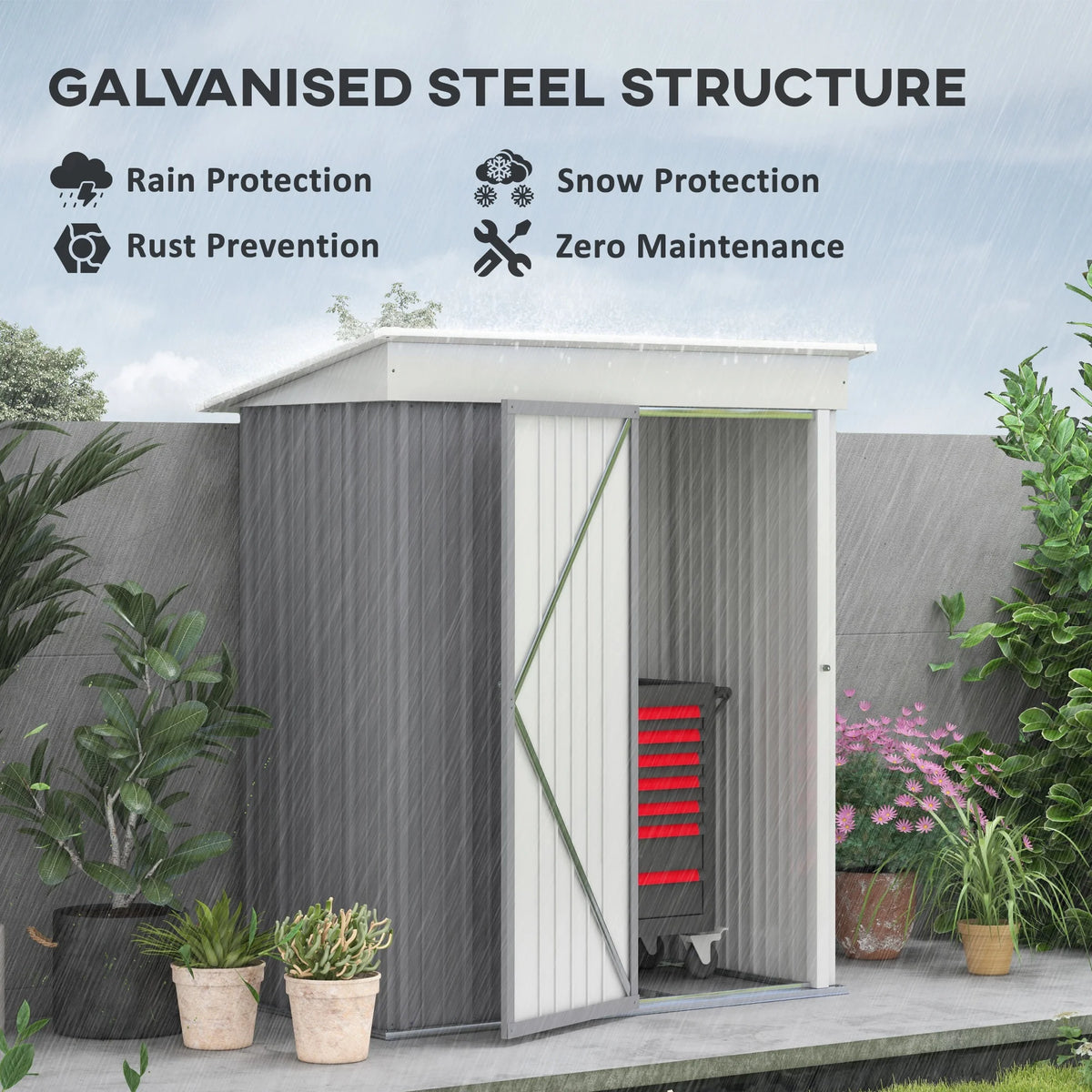 Outsunny Metal Outdoor Storage Shed with Lockable Doors, 3.3' x 3.4', Brown
