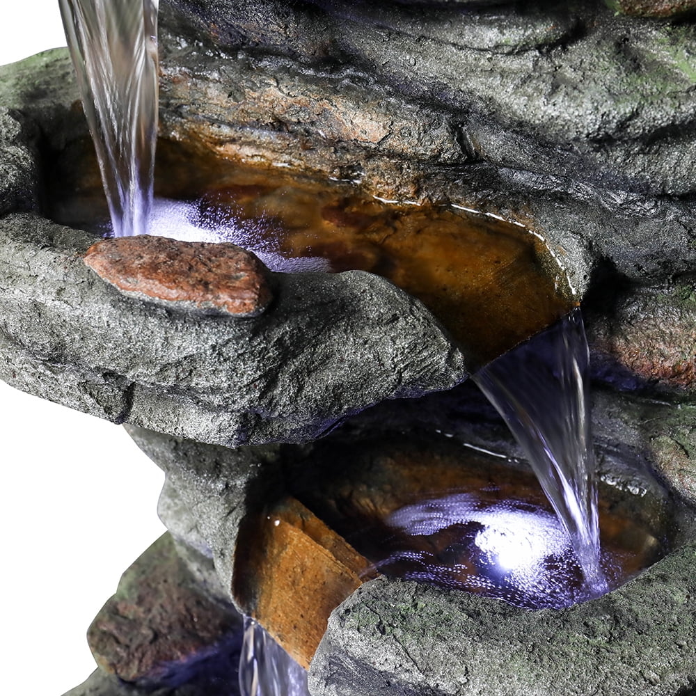 32.6-inch Rock Water Fountain with LED Lights Outdoor Waterfall for Garden and Patio Decor