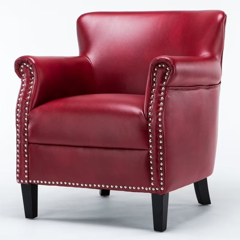 Comfort Pointe Holly Navy Blue Faux Leather Club Chair with Nail Head Trim