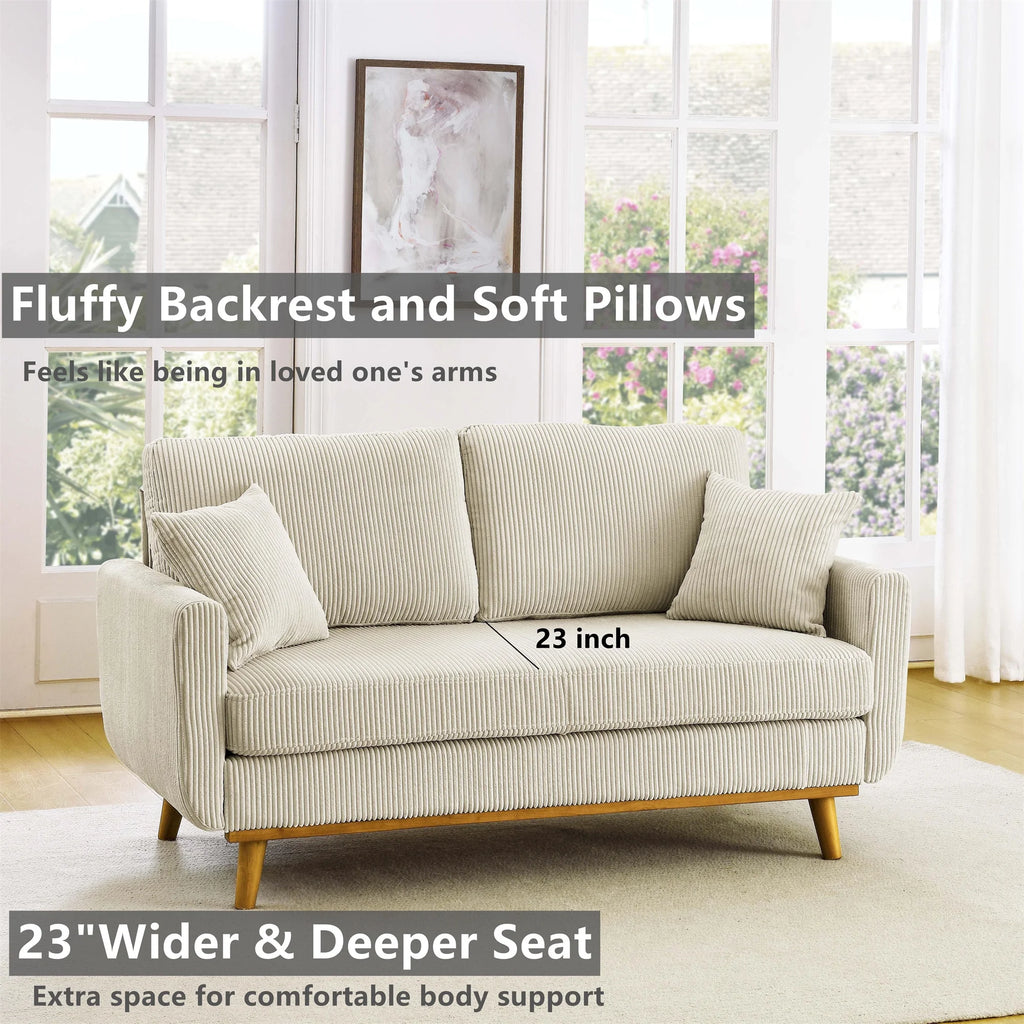 Aukfa 68" Small Sofa Couch Comfy Mid Century Modern Loveseat Sofa for Living Room Bedroom, Cream