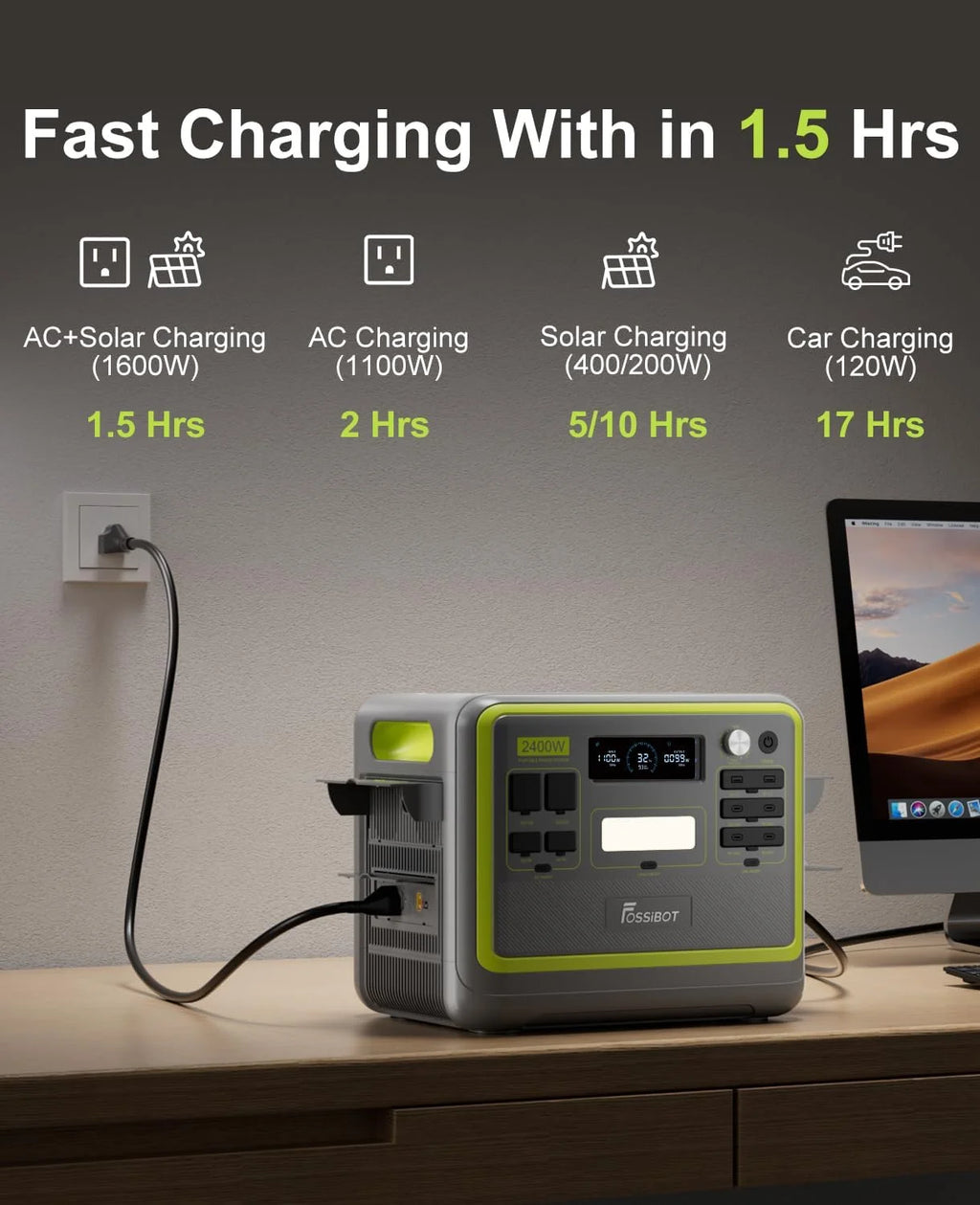 FOSSiBOT Portable Power Station FOSSiBOT 2400 2048Wh LiFePO4 Battery Solar Generator,2400W AC Output for Outdoor Camping,Home Backup,Emergency,RV
