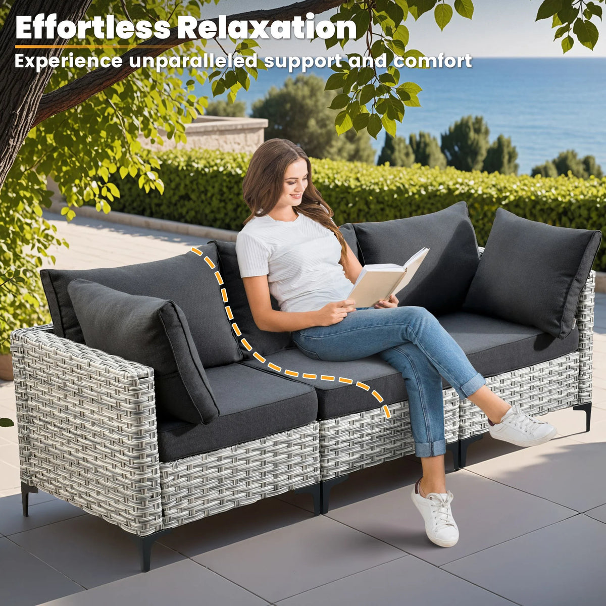 Vcatnet Outdoor Patio Furniture Sets 10 Pieces Sectional Sofa Wicker Conversation Set with Swivel Glider Chairs and Solar Powered Coffee Table for Porch,Backyard,Gray