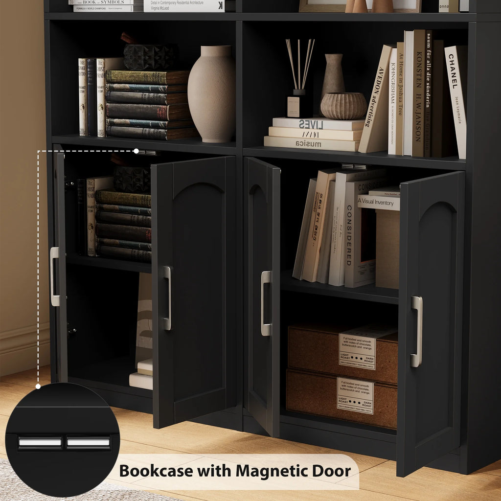 Homfa 73 Tall Bookcases with Doors, 8 Cubes 6-Tier Double Row Bookshelf, White Bookcase for Living Room Home Office