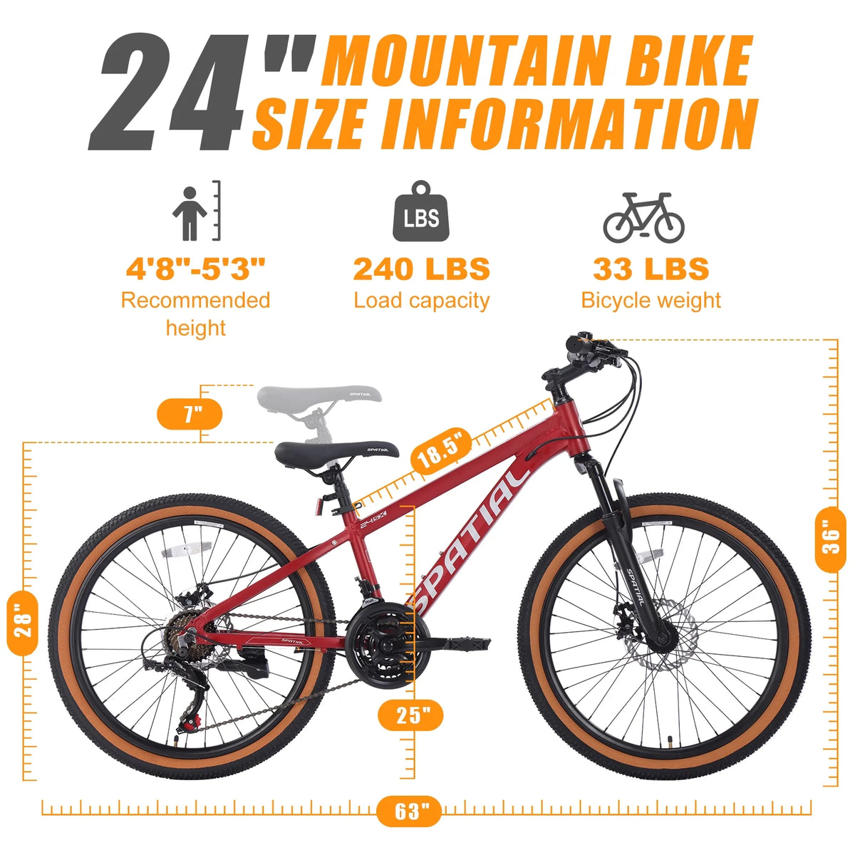 SPATIAL 24/26/27.5/29 inch Mountain Bike,8/21 Speed Lightweight Aluminum Magensium Frame Mountain Bicycle,Fits Men Women Teenagers Adult Disc Brake MTB Bicycle