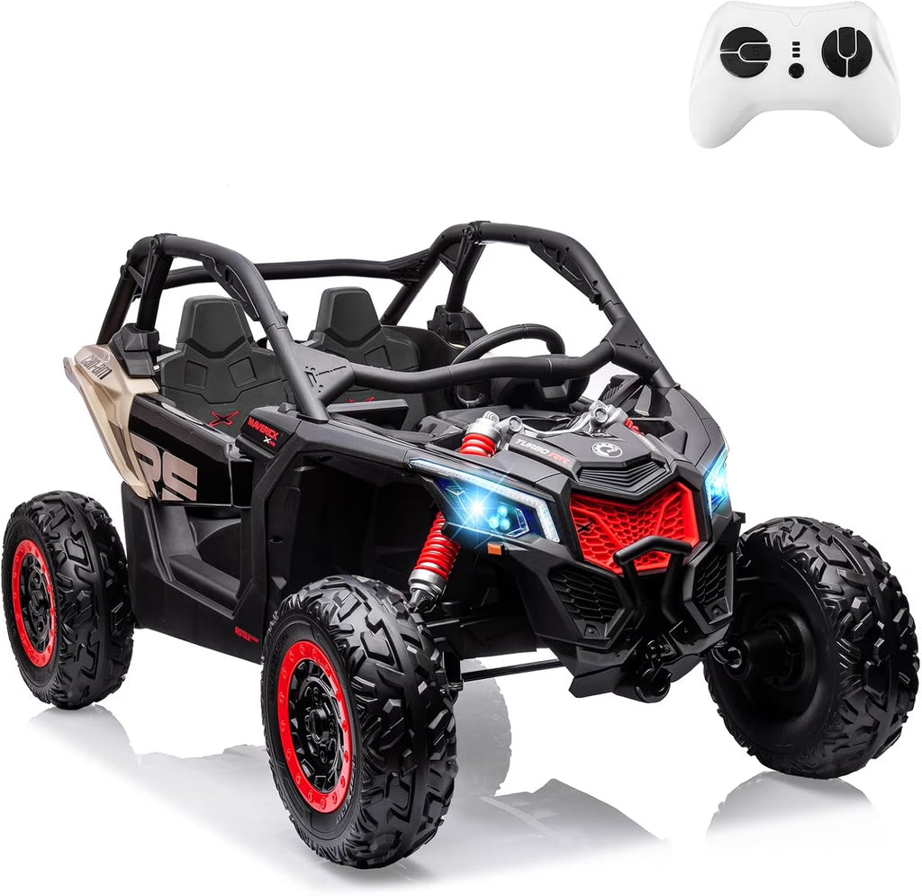 EastVita 2 Seats Ride on Ride on Car 200W Motors UTV,with Remote Control 23" Seats Width Electric Vehicle, EVA Wheels,Music,Head+Tail Light