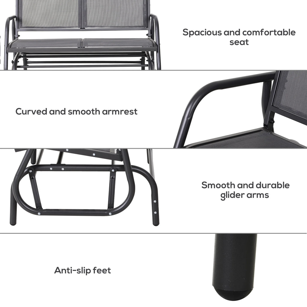 Outsunny 2-Person Outdoor Glider Bench, Patio Double Swing Rocking Chair Loveseat w/Powder Coated Steel Frame for Backyard Garden Porch, Black