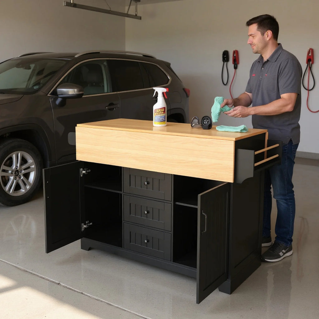Homy Casa Rolling Large Garage Storage Cabinet with Dual Drop Leaves, Power Outlets for Office Gym, School