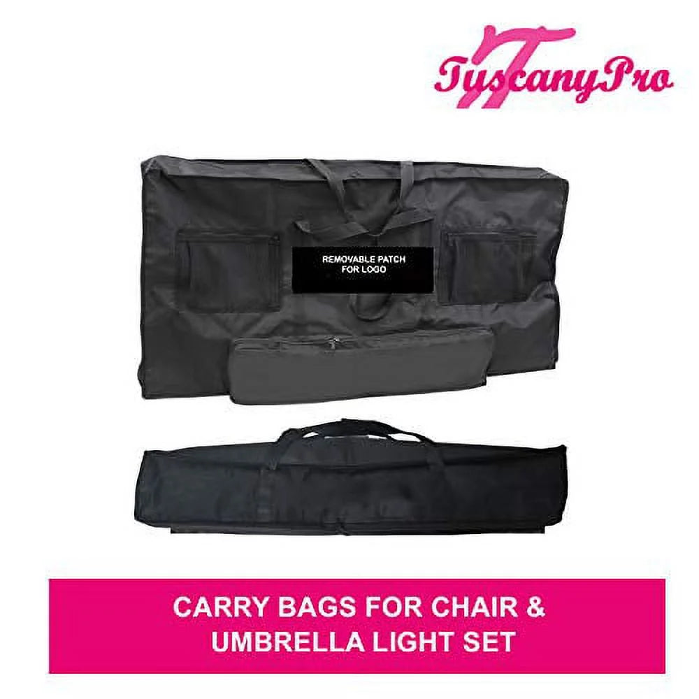 TuscanyPro Portable Makeup Artist Chair with Storage Cart & Umbrella Light Set - Perfect for Makeup, Salons, Movie Sets - Italian Design - 29 Inch Seat Height