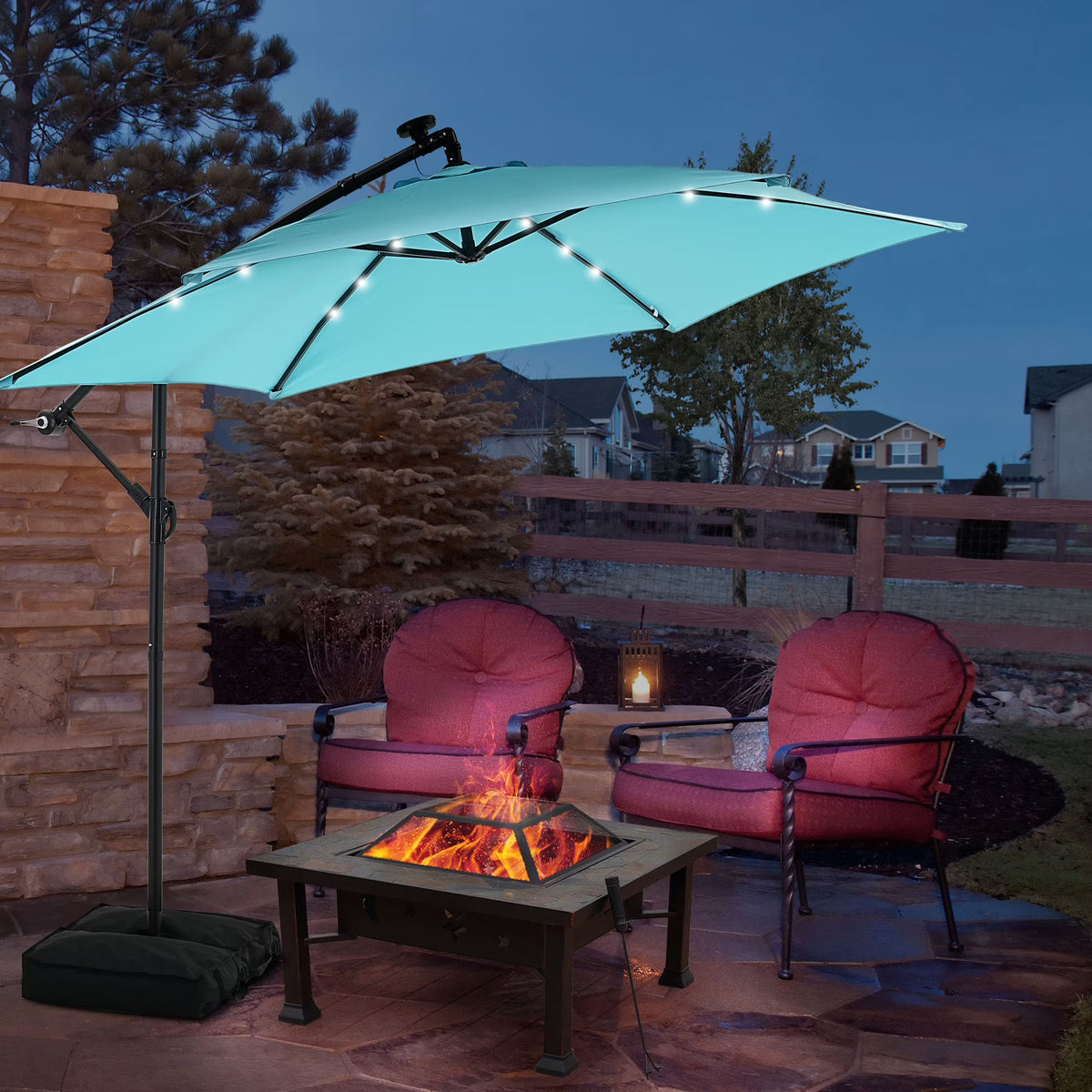 Autlaycil 10 ft Cantilever Offset Outdoor Patio Umbrella with Base Stand Rotate and Tilt, Blue