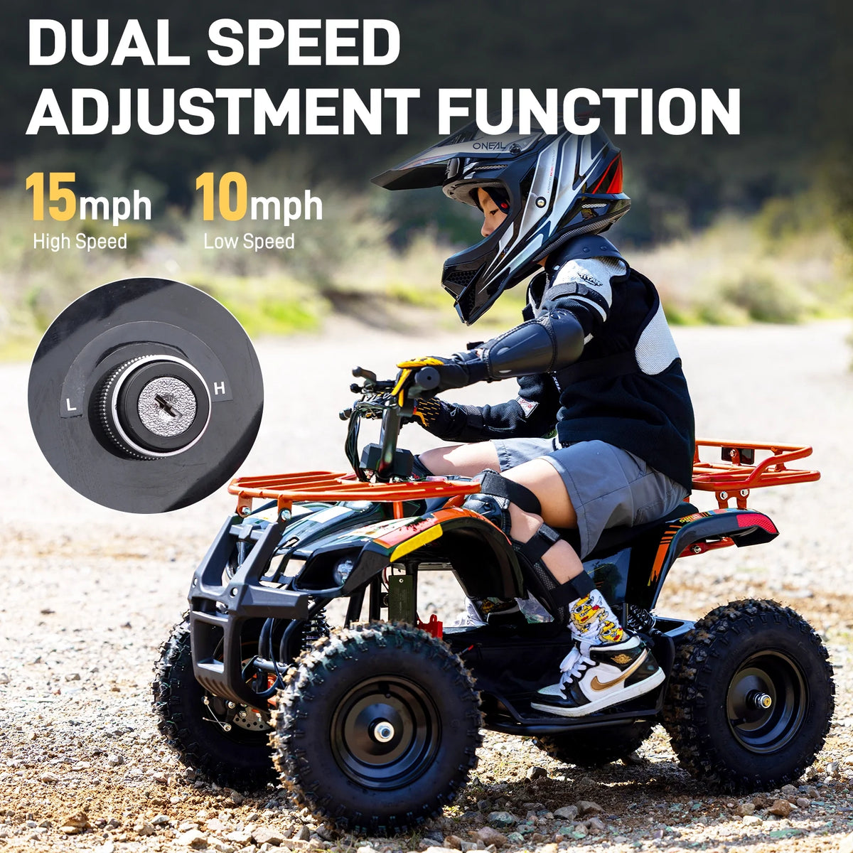 Aoemoe 500W 36V Battery-Powered Ride-On Off-Road 4-Wheeler 15 Mile Range, Flame
