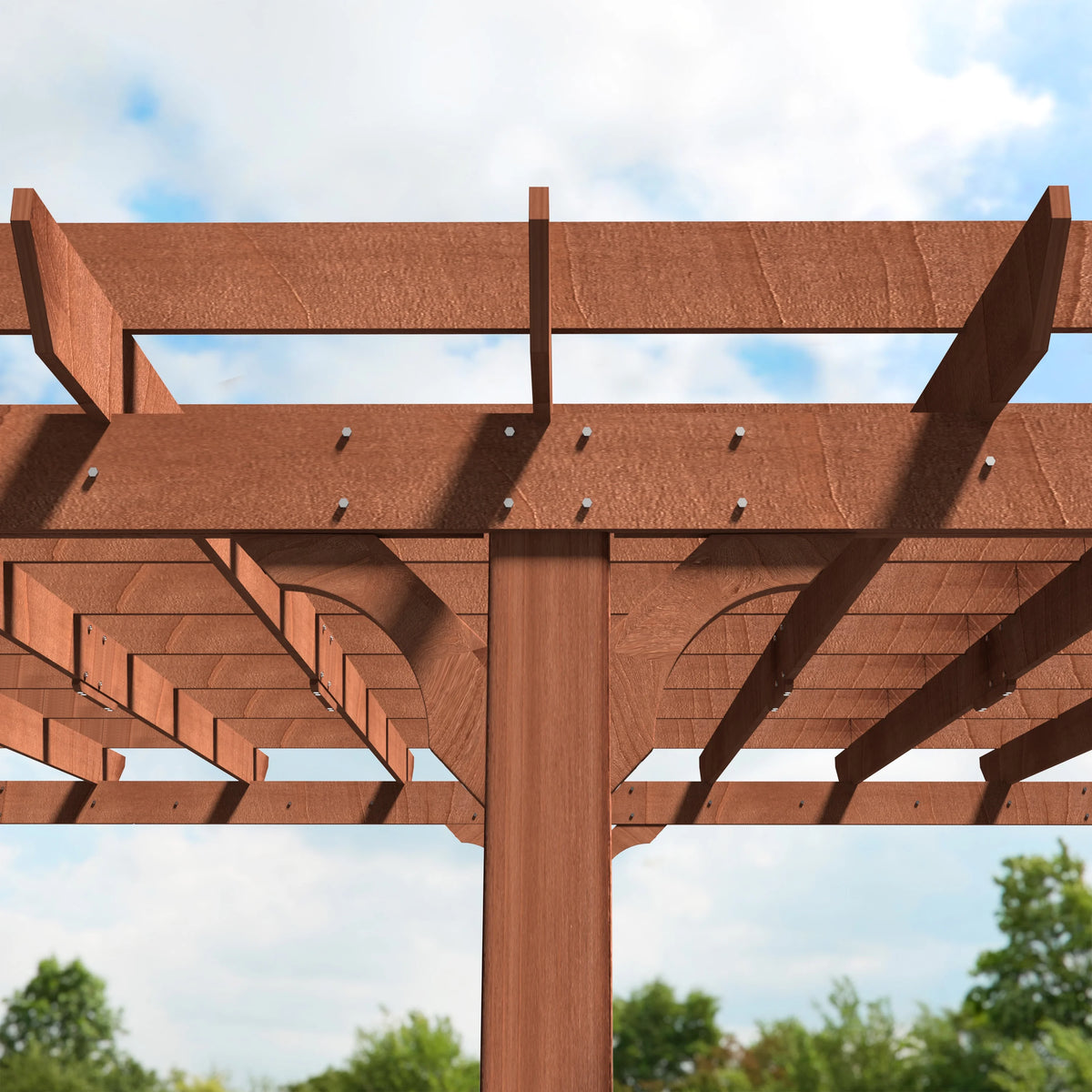 VEIKOUS 12'x10' Cedar Wood Pergola w/ Flat Roof and Ground Stakes for Outdoor Patio, Garden, Deck