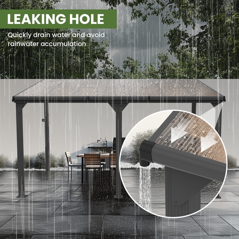 10 ft.10 ft. Hardtop Outdoor Gazebo Pergola Aluminum Framed with Sloping Pitched Roof for Garden, Patio