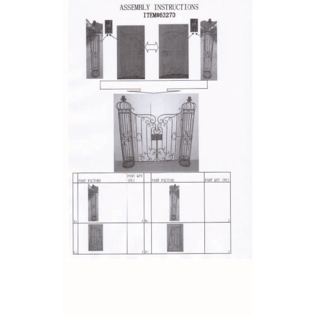 DecMode Traditional Metal Arch with Botanical Design Garden Arbors with Latch Lock Closure, 78"W x 94"H