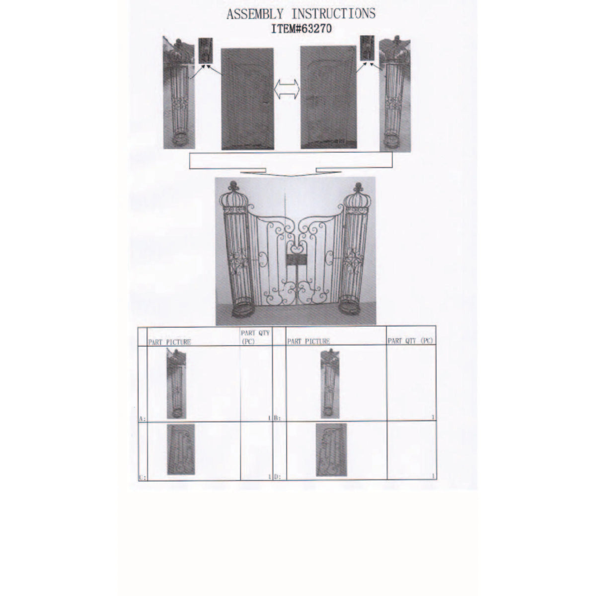 DecMode Traditional Metal Arch with Botanical Design Garden Arbors with Latch Lock Closure, 78"W x 94"H