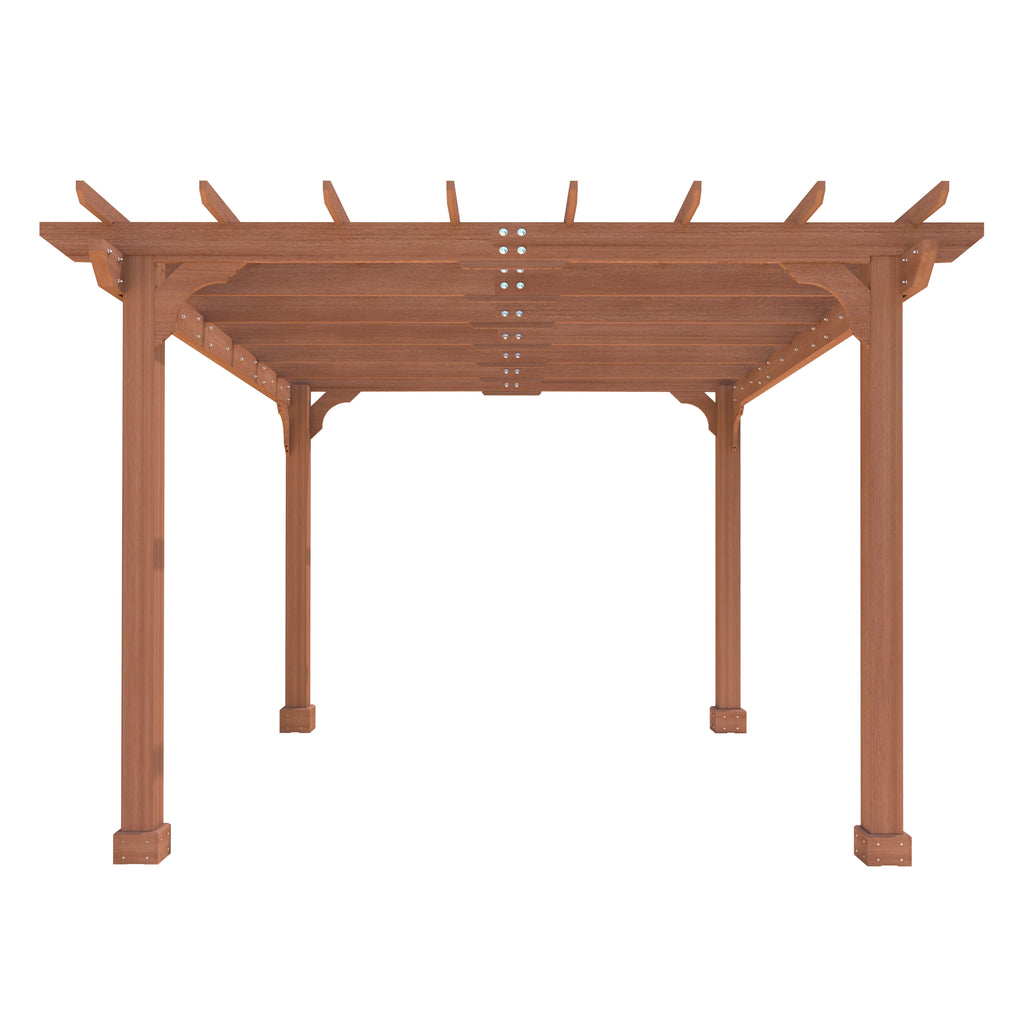 VEIKOUS 12'x10' Cedar Wood Pergola w/ Flat Roof and Ground Stakes for Outdoor Patio, Garden, Deck