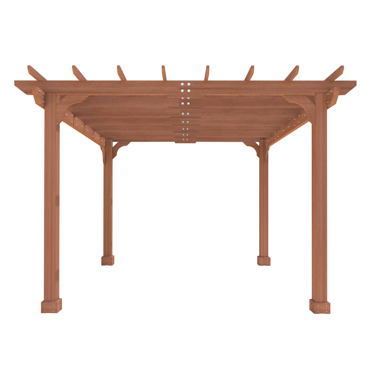 VEIKOUS 12'x10' Cedar Wood Pergola w/ Flat Roof and Ground Stakes for Outdoor Patio, Garden, Deck