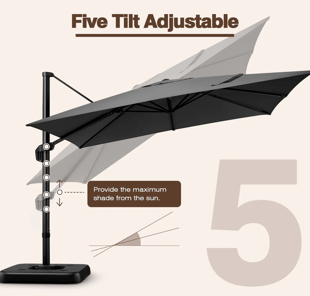 HOTEEL 10 Ft Patio Umbrella Outdoor Cantilever Square Umbrella Aluminum Offset Umbrella with Base, 360° Rotation，Gray