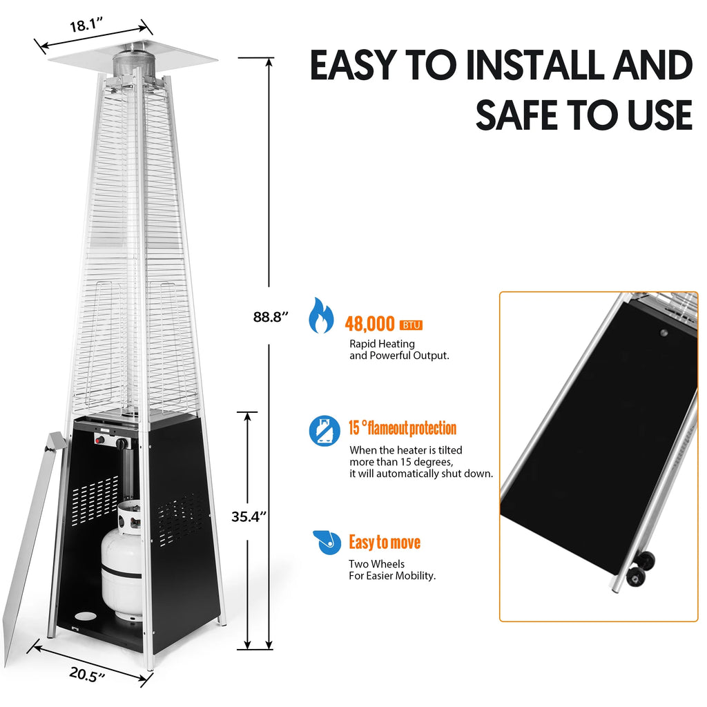 OuterMust Pyramid Patio Heater 48,000 BTU Outdoor  Propane Heater with Wheels,Black
