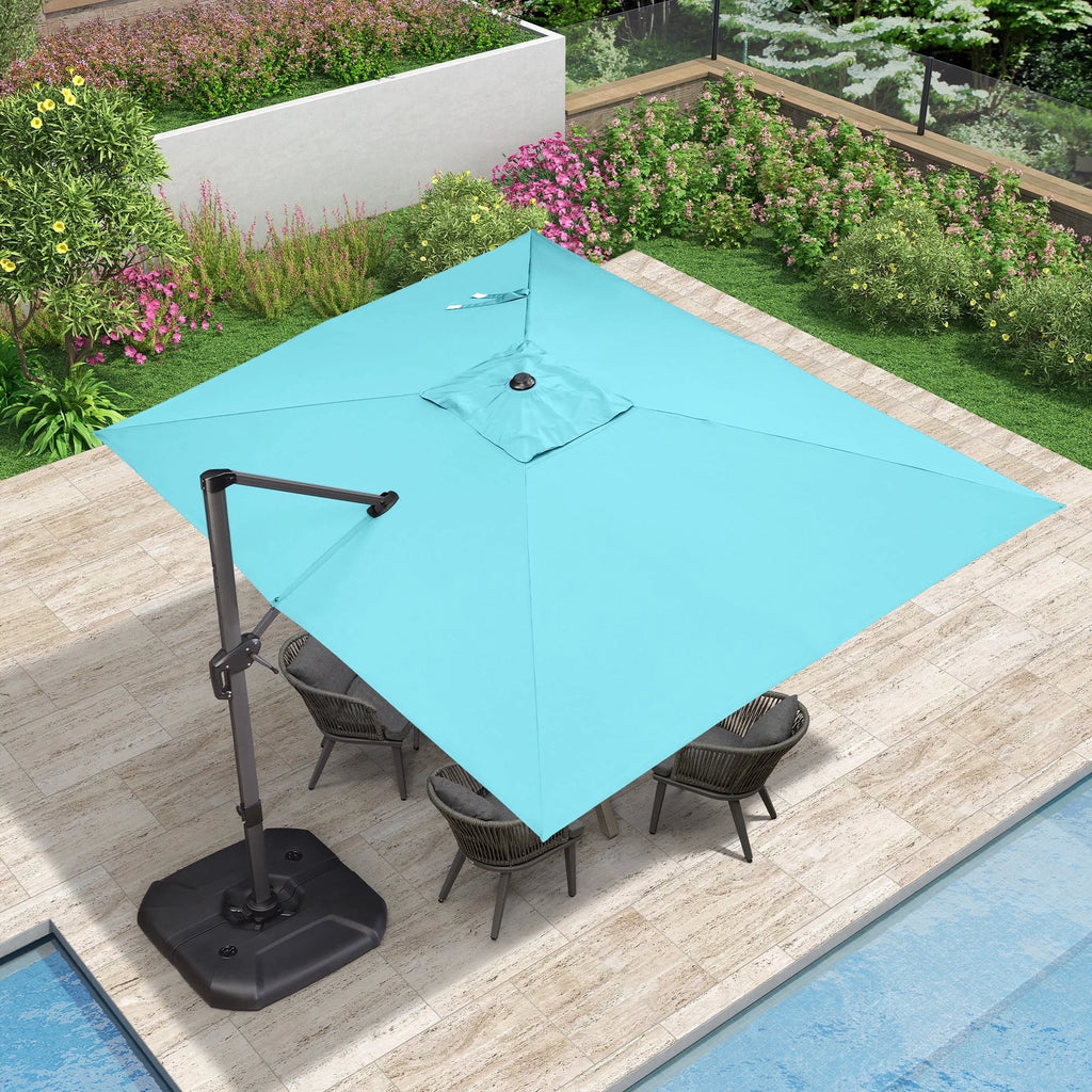 PURPLE LEAF 8x8 Ft Cantilever Umbrella Square Outdoor Patio Umbrella Large Offset Hanging Umbrella Aluminum Umbrella with 360°Rotation Adjustable Garden Pool Umbrella,Beige