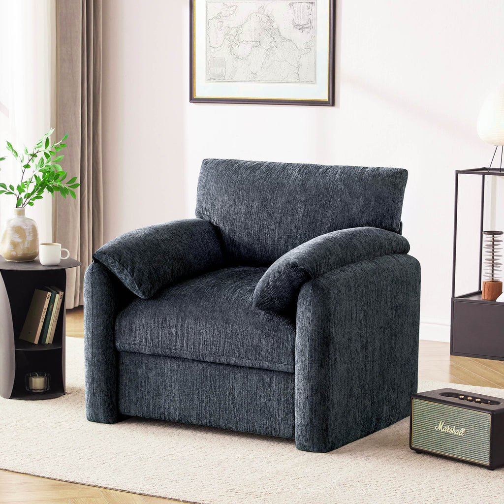 Chenille Oversized Armchair, 38.6" Wide Accent Chairs for Living Room & Bedroom Modern Lounge Chair, Upholstered Mid-Century Reading Chair, Comfy Living Room Chair, Single Sofa Chair, Beige