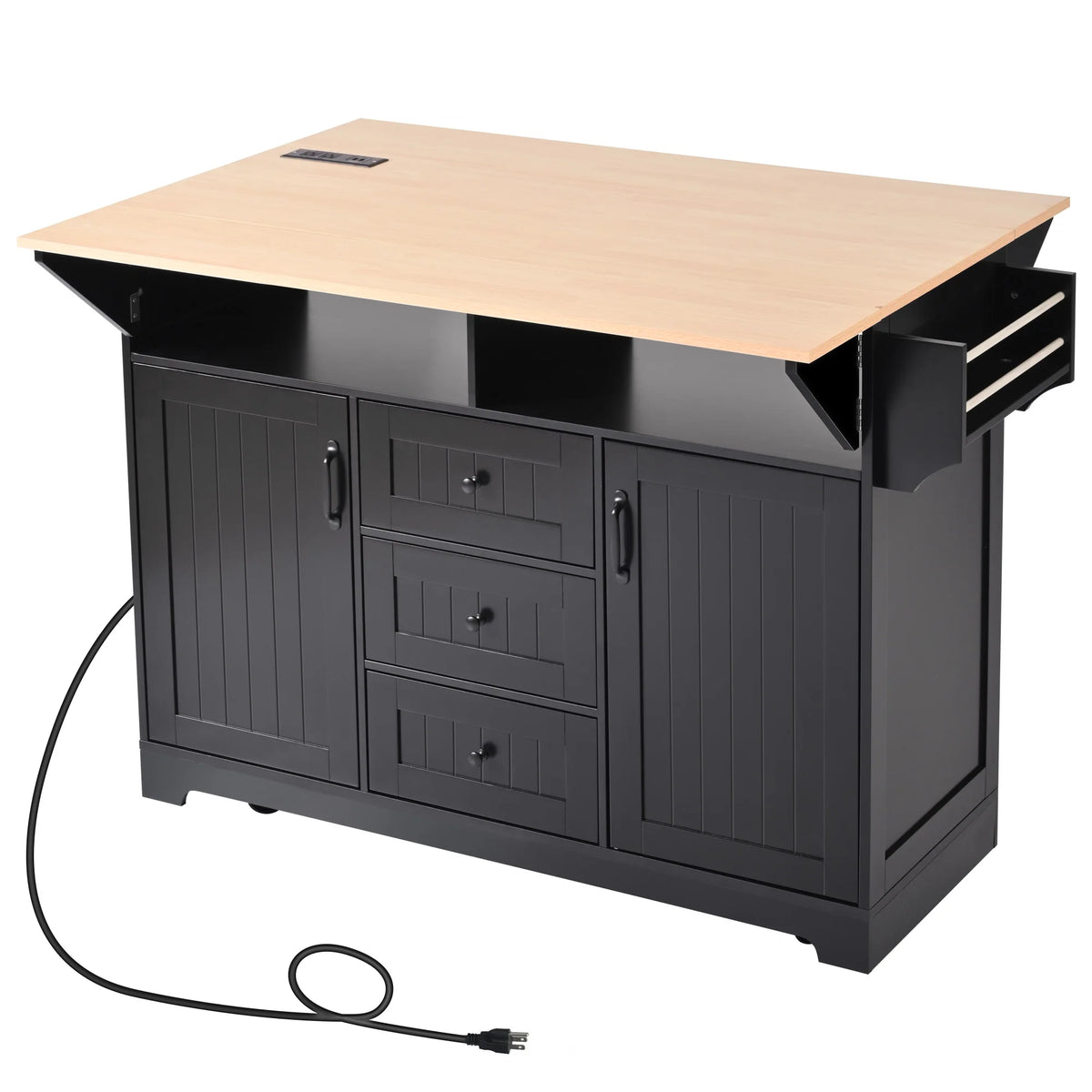 Homy Casa Rolling Large Garage Storage Cabinet with Dual Drop Leaves, Power Outlets for Office Gym, School