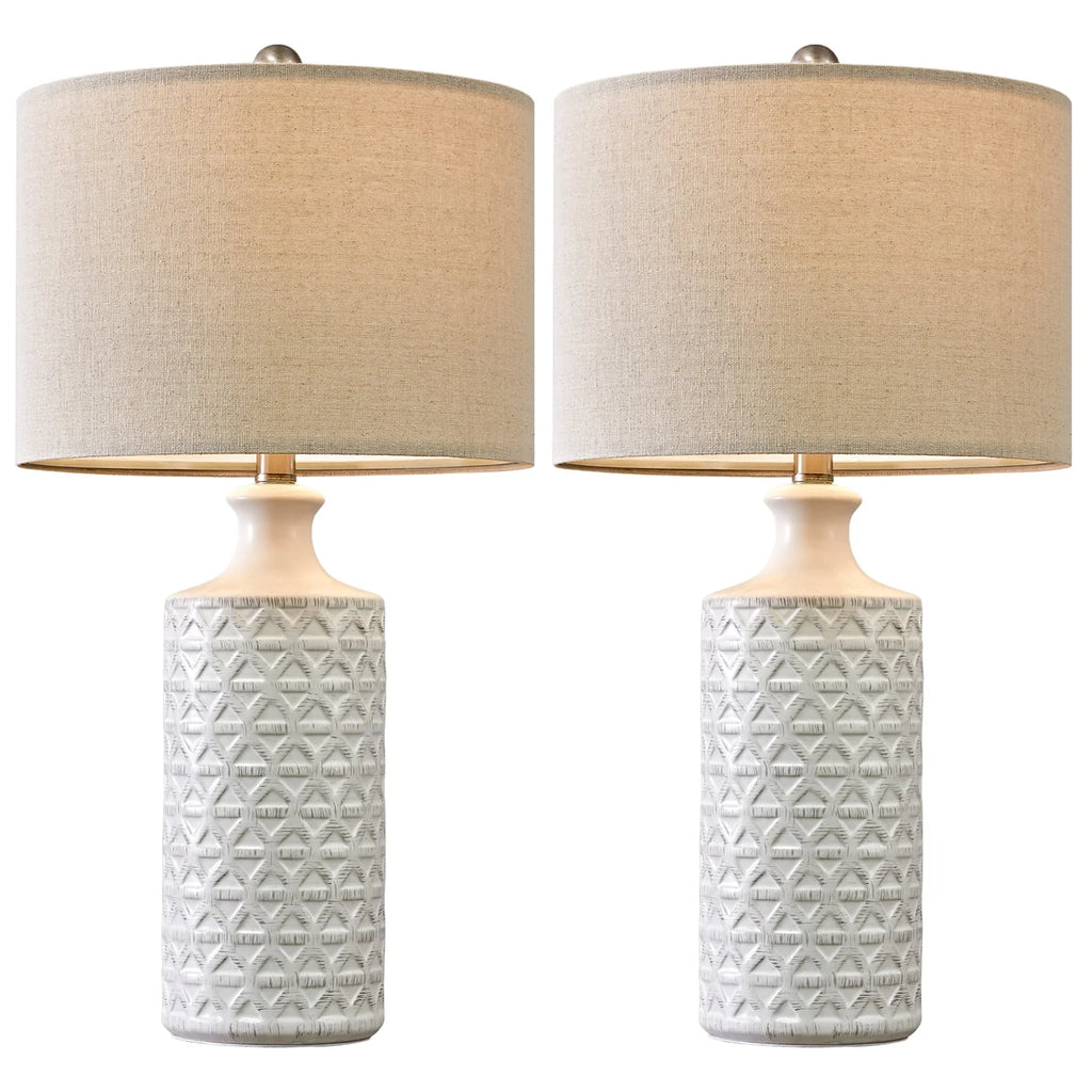 Oneach Ceramic Table Lamps for Living Room 24.75" Modern Farmhouse Bedside Nightstand Lamp Set of 2 for Bedroom