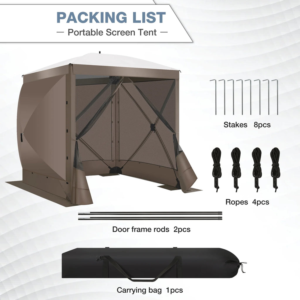 Hoteel 6x6ft Outdoor Pop Up Gazebo for Camping, Screen House with 4 Sidewalls and Mosquito Netting, Waterproof, UV Resistant,Portable Carry Bag, for Outdoor Camping, Lawn and Backyard, Brown