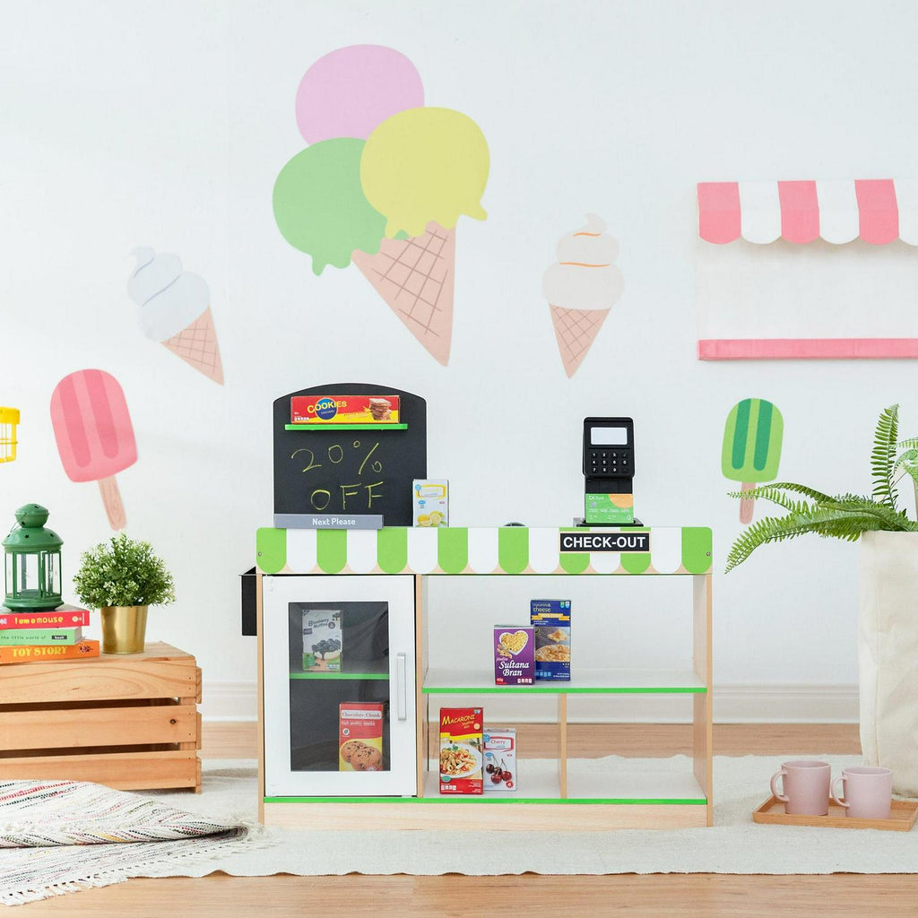 Teamson Kids Cashier Austin Wooden Play Market Stand. Green/White