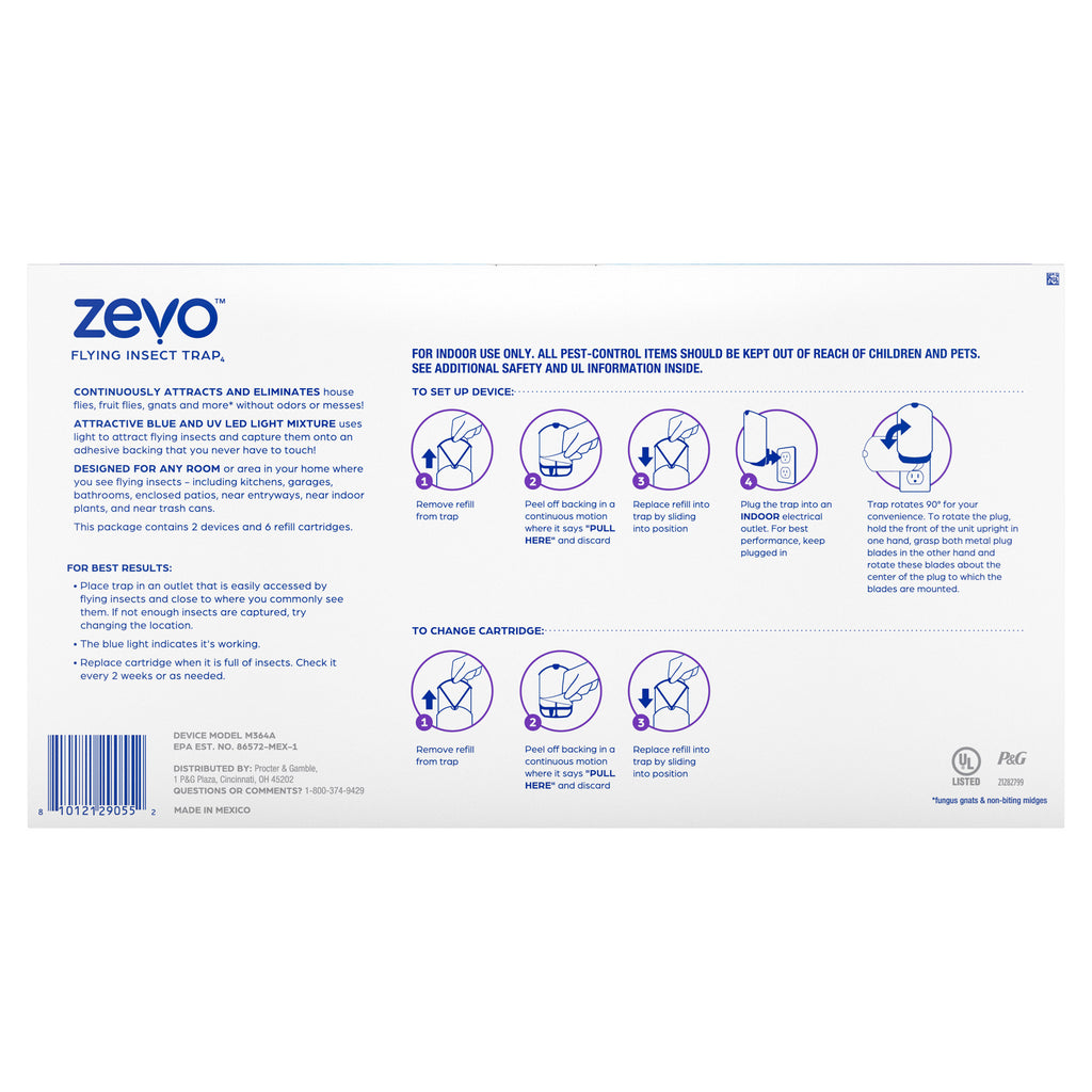 Zevo Flying Insect Trap Starter Kit, 2 Devices + 6 Refills