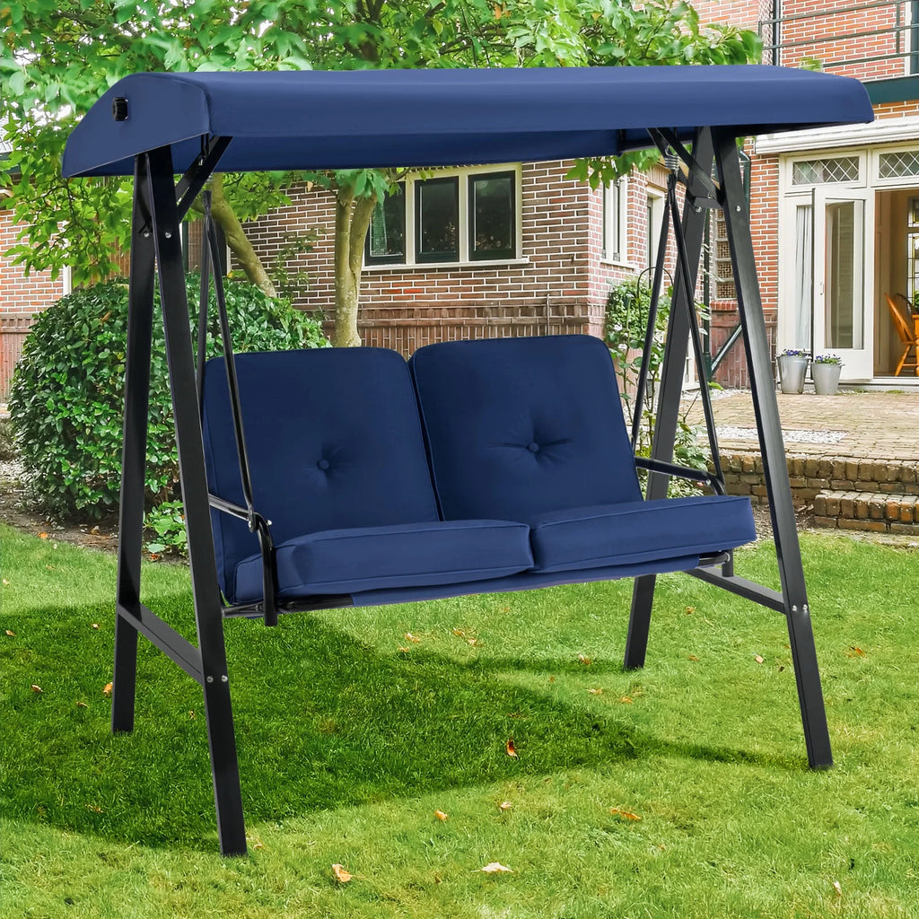 AECOJOY 2 Persons Outdoor Patio Canopy Steel Porch Swing Chair-Beige