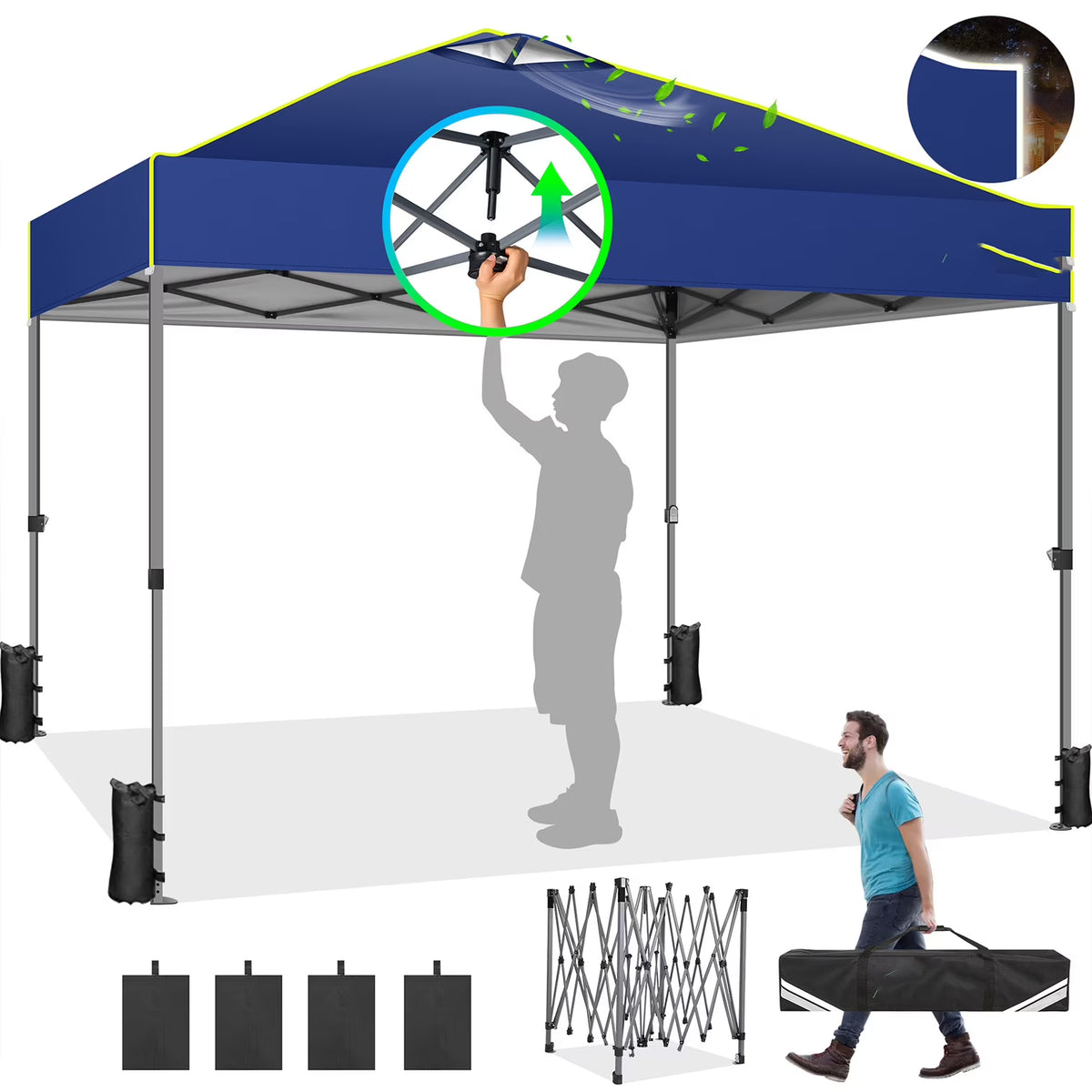 COBIZI 10x10 EZ Pop up Canopy Gazebo with Sidewalls,Pop up Canopy Tent Instant Shelter for Outdoor Party Camping Backyard Beach with Air Vent ,Carry Bag,Stakes,Ropes,Black