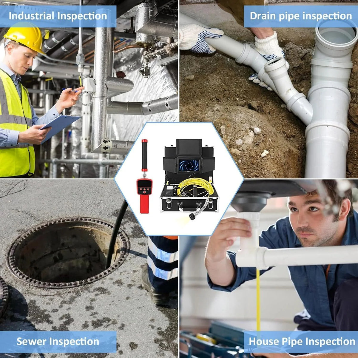 Aoile 100Ft Sewer Camera with Locator, 7" Snake Camera with DVR & 12 Adjustable LEDs, Pipe Camera w/ Self Leveling, Drain Camera for Inspecting Sewers