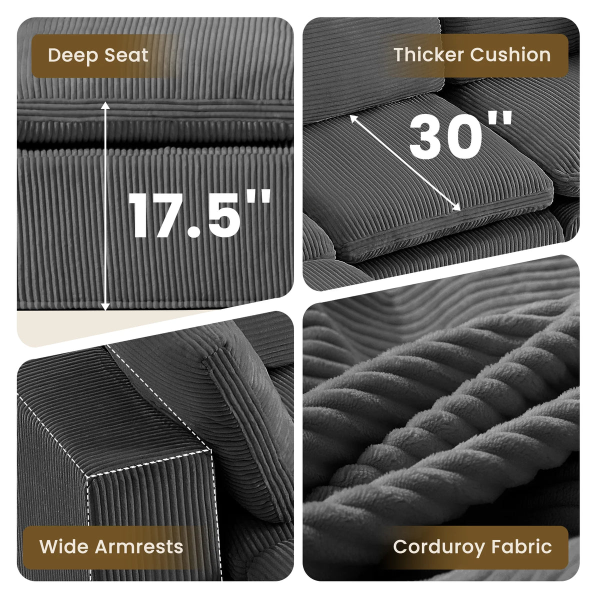 Cloud Sectional Couches for Living Room, Modular L-Shaped Sofa with Ottoman, Corduroy Sleeper Sofa Bed, No Assembly Compression Memory Foam Couch,White