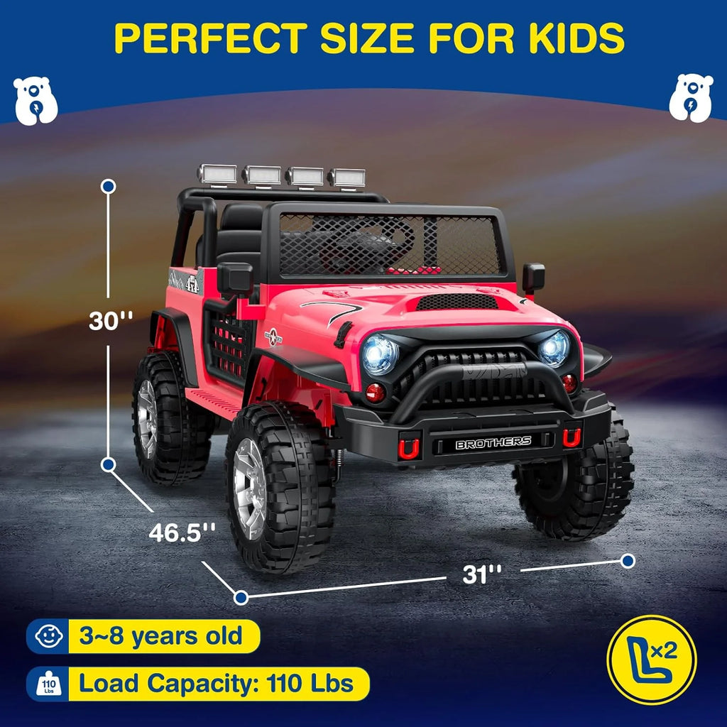 L8 Ride On Car, 2 Seater, 12V Kids Electric Car w/Remote Control, 4-Wheel Suspension, Bluetooth Speaker, Multi Music Modes, 3 Speeds, LED Lights, Xmas & Birthday Gift Ideas for Kids Ages 3+