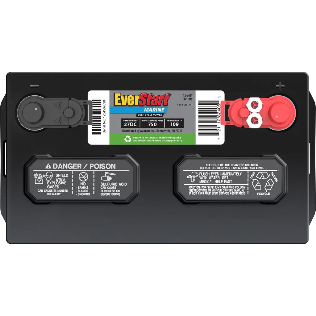 EverStart Lead Acid Marine & RV Deep Cycle Battery, Group Size 27DC 12 Volt, 750 MCA*